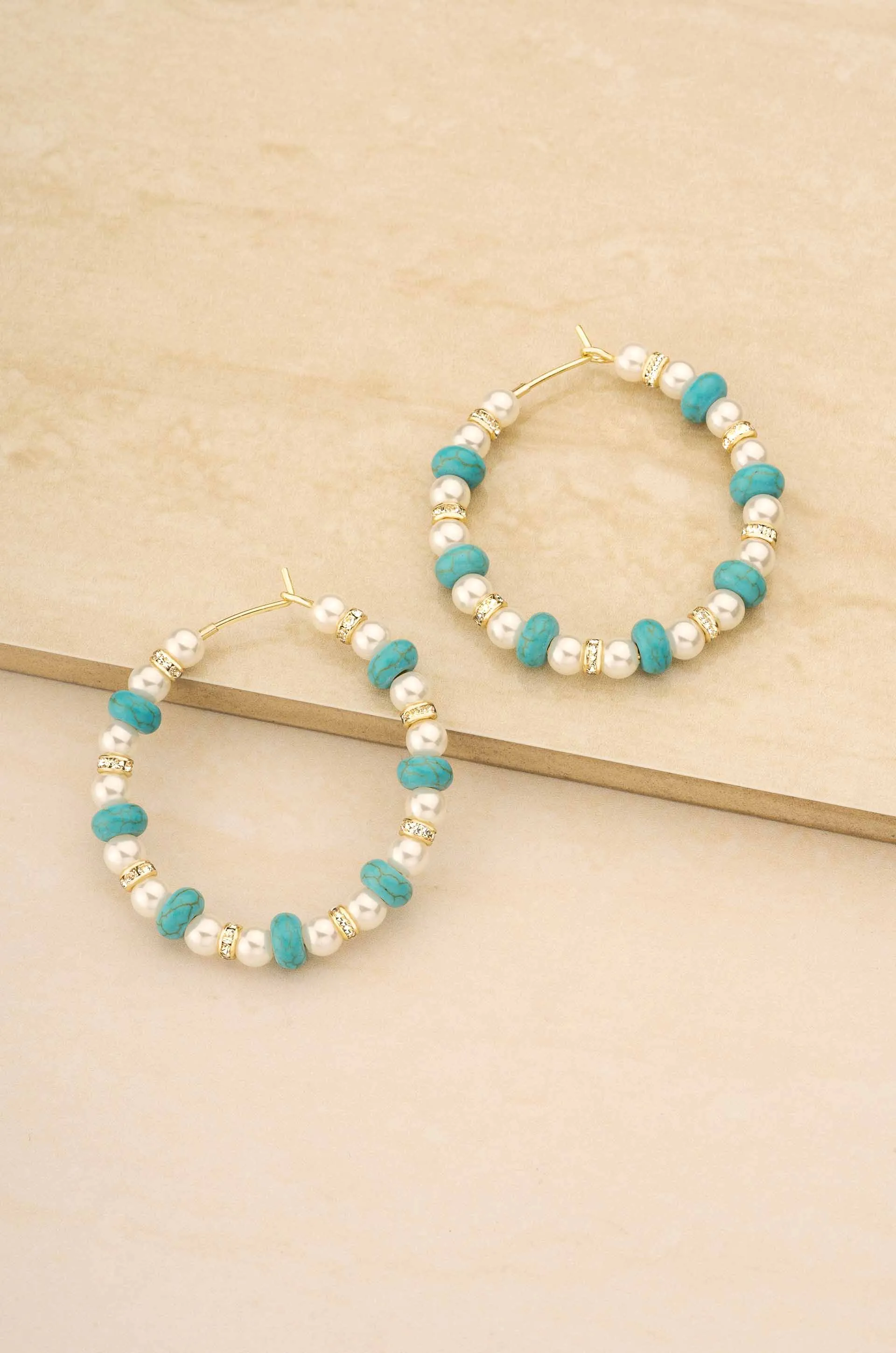 Treasure Hunter Pearl and Turquoise 18k Gold Plated Hoop Earrings
