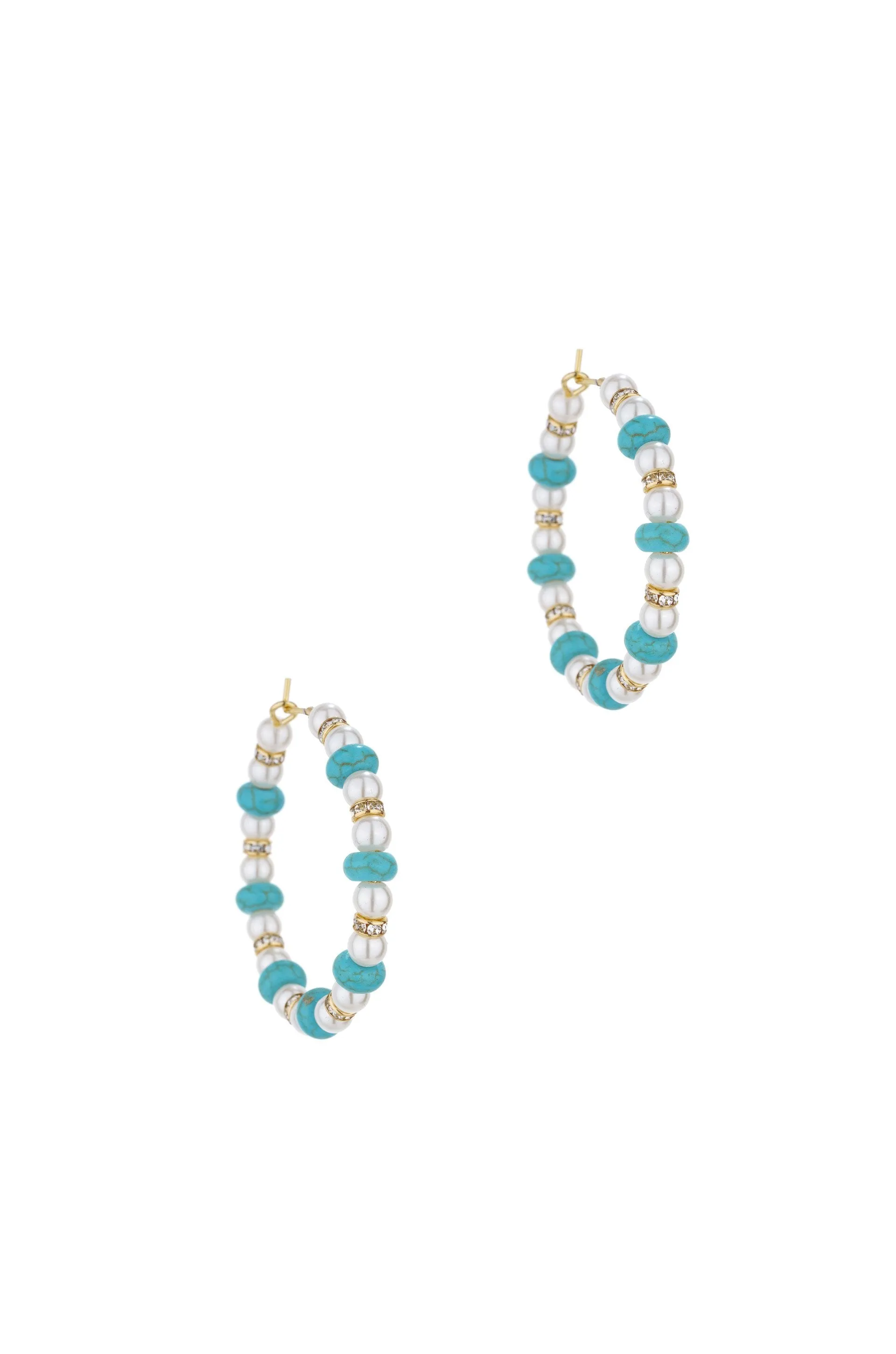 Treasure Hunter Pearl and Turquoise 18k Gold Plated Hoop Earrings