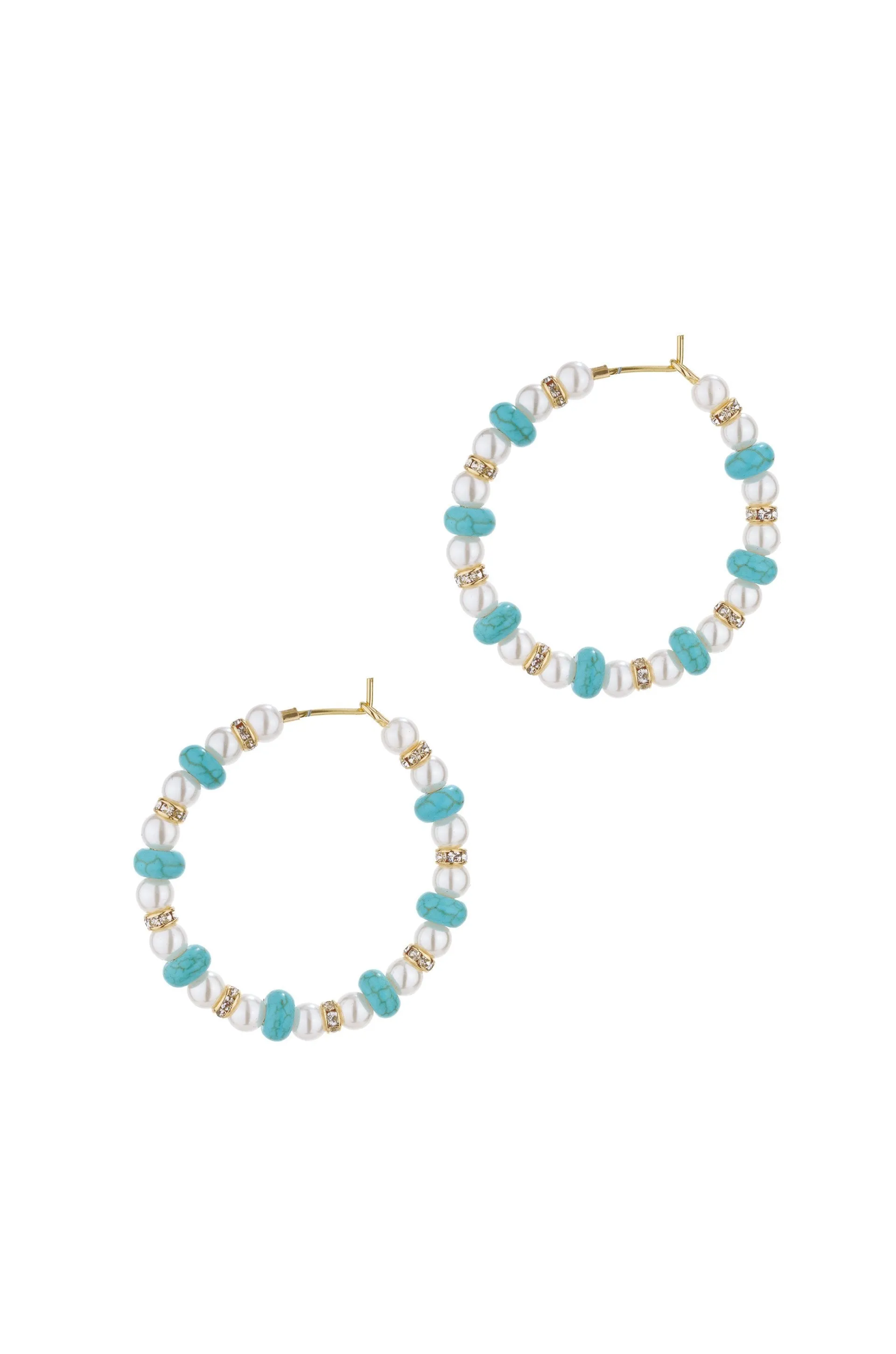 Treasure Hunter Pearl and Turquoise 18k Gold Plated Hoop Earrings