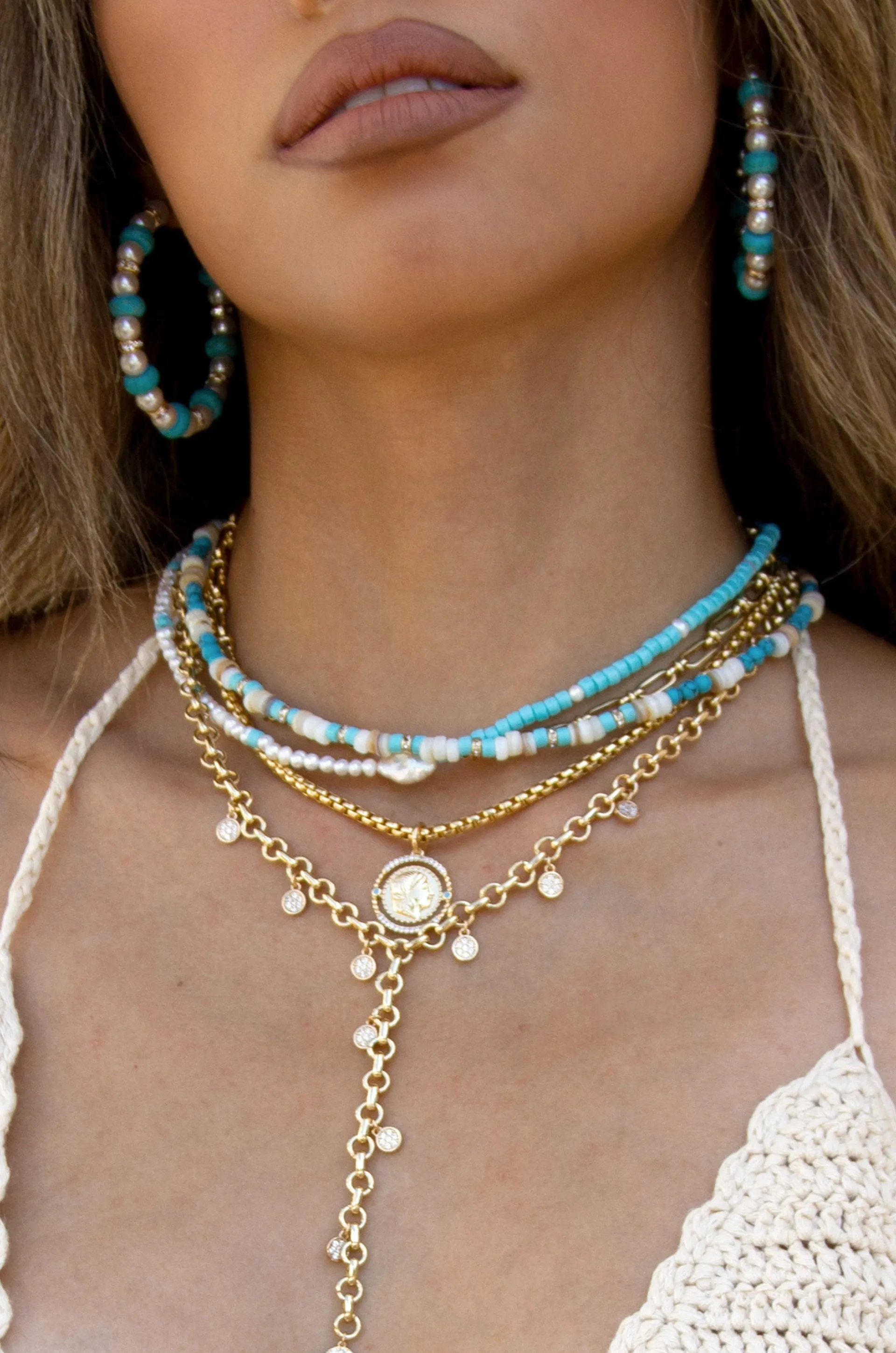 Treasure Hunter Pearl and Turquoise 18k Gold Plated Hoop Earrings