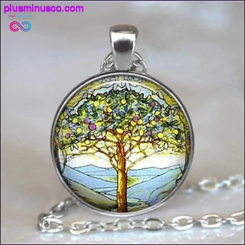 Tree Of Life Glass Cabochon Statement Necklace & Pendant