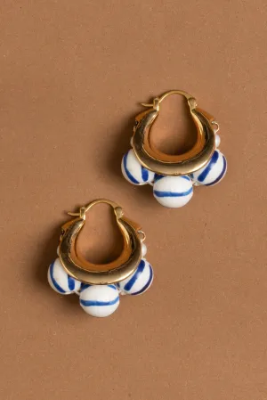 Triple White Stripe Bead Hinge Back Earrings