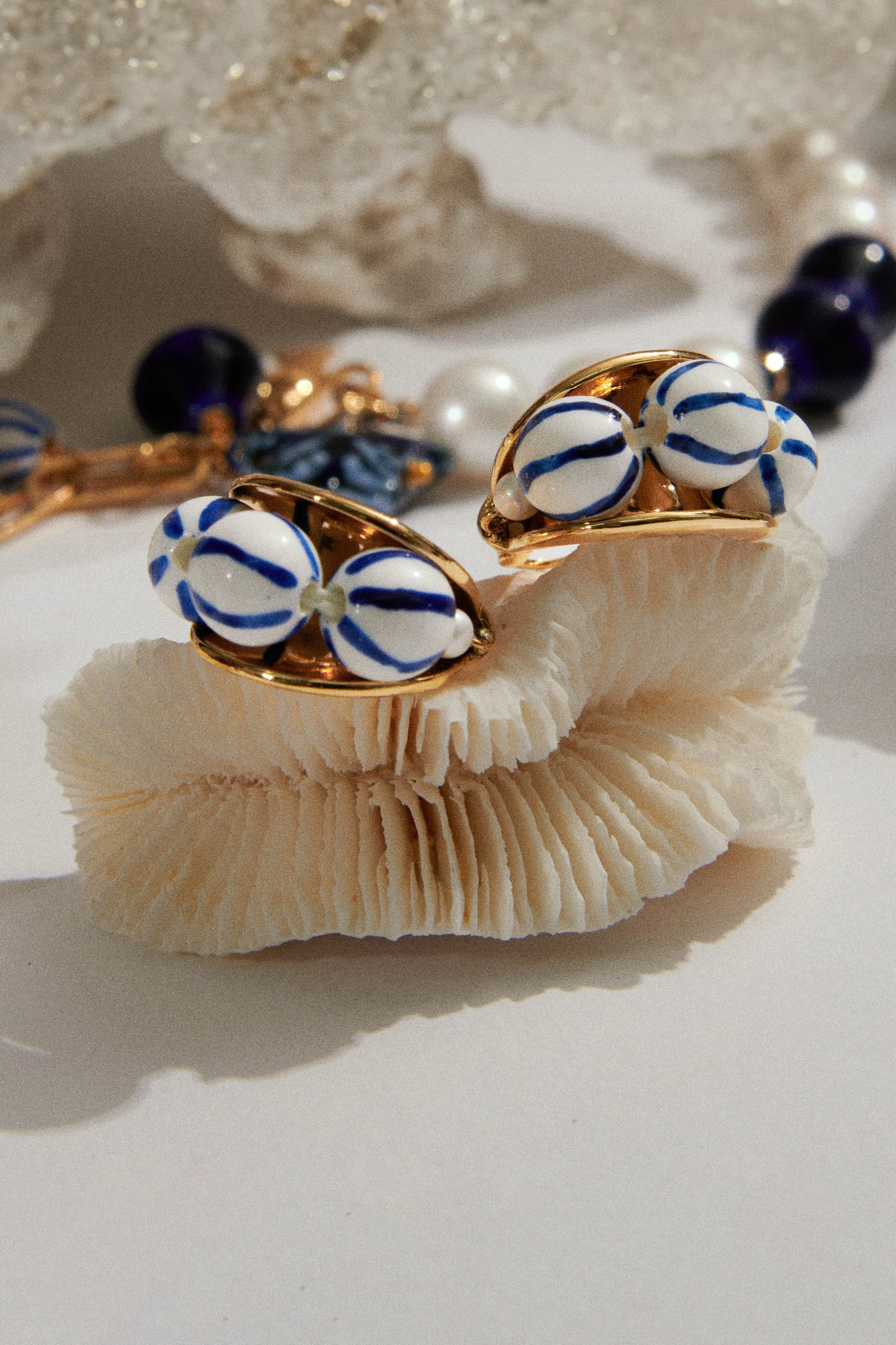 Triple White Stripe Bead Hinge Back Earrings