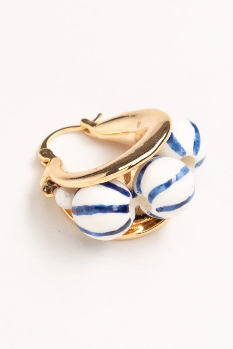 Triple White Stripe Bead Hinge Back Earrings