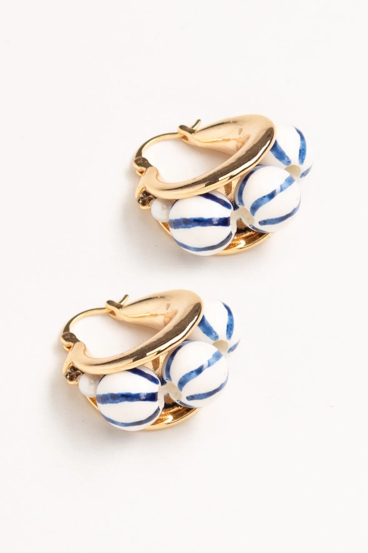 Triple White Stripe Bead Hinge Back Earrings