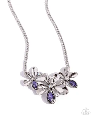 Twirling Triad - Purple - Opalescent Gem Oversized Silver Flower Paparazzi Short Necklace