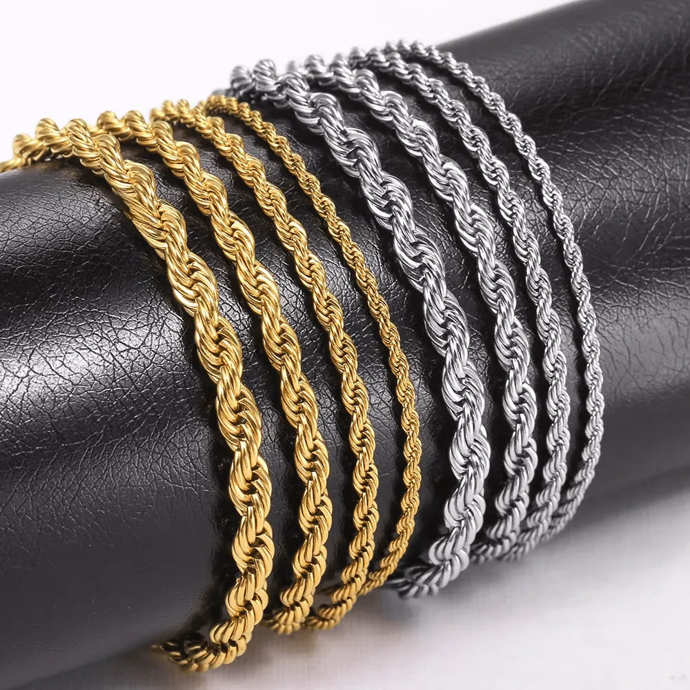 Twisted Rope Chain Bracelet Sterling Silver 18K Gold-Plated