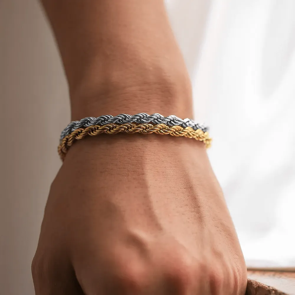 Twisted Rope Chain Bracelet Sterling Silver 18K Gold-Plated