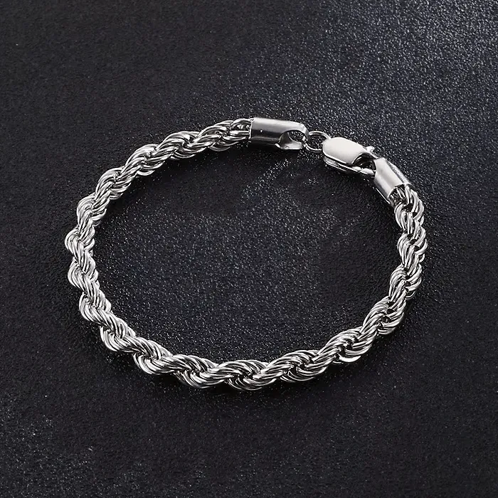 Twisted Rope Chain Bracelet Sterling Silver 18K Gold-Plated