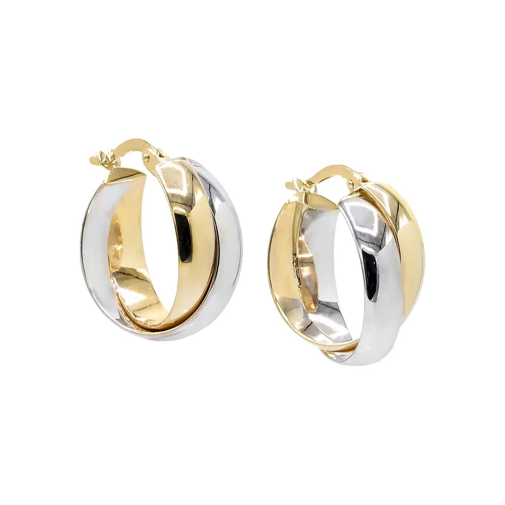 Two Tone Overlapping Tube Hoop Earring 14K