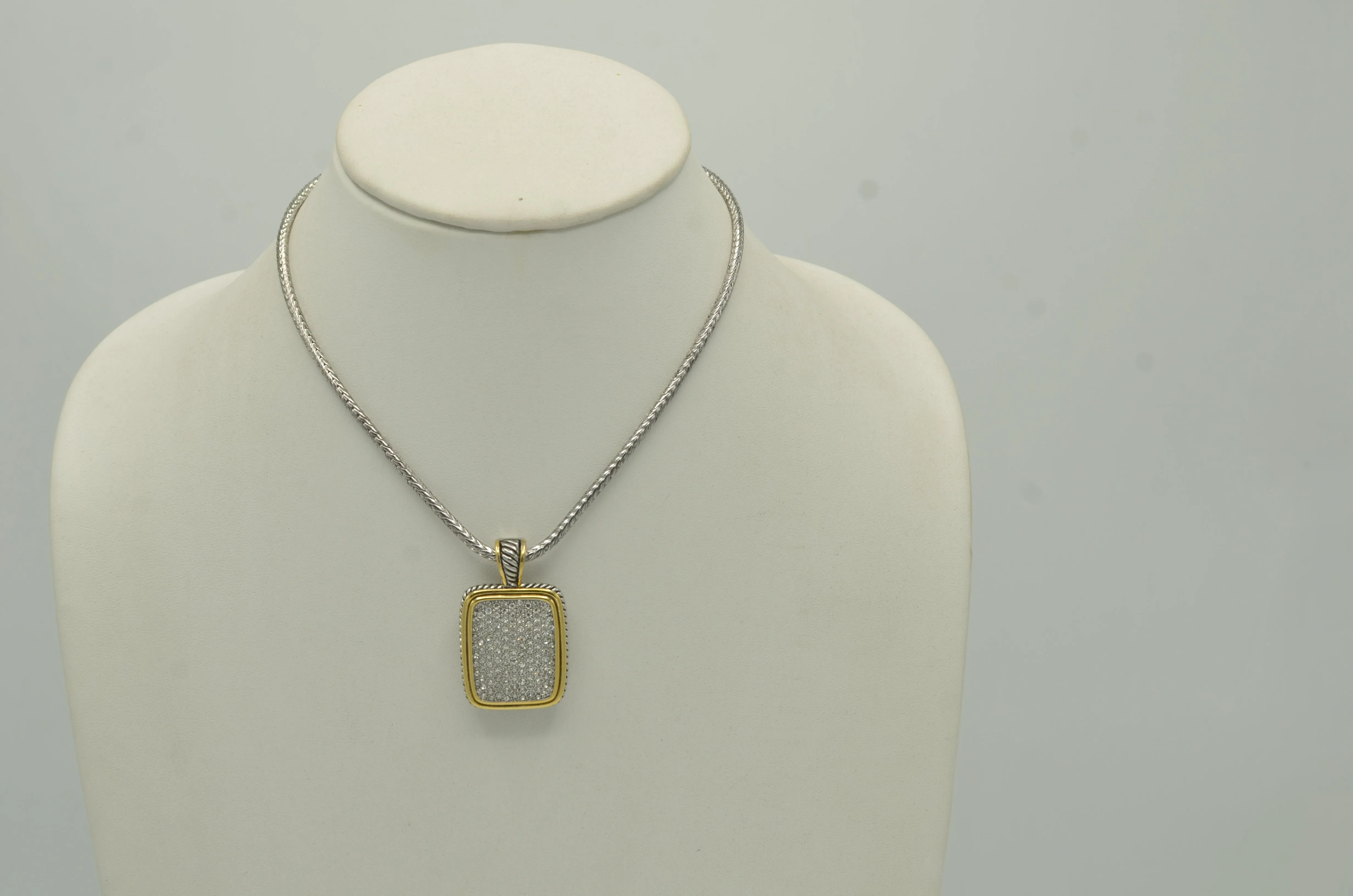 Two-Tone Pave crystal engraved Pendant necklace #12504EH-SIL   FC15