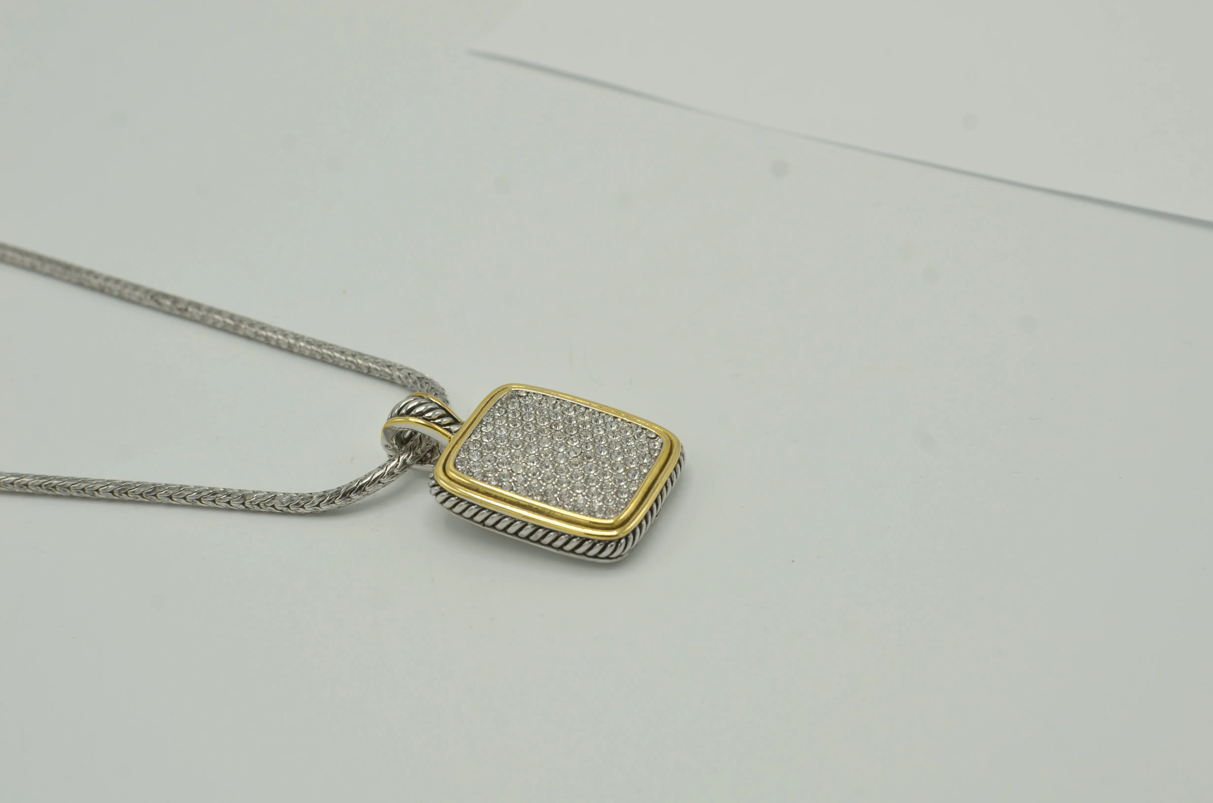 Two-Tone Pave crystal engraved Pendant necklace #12504EH-SIL   FC15