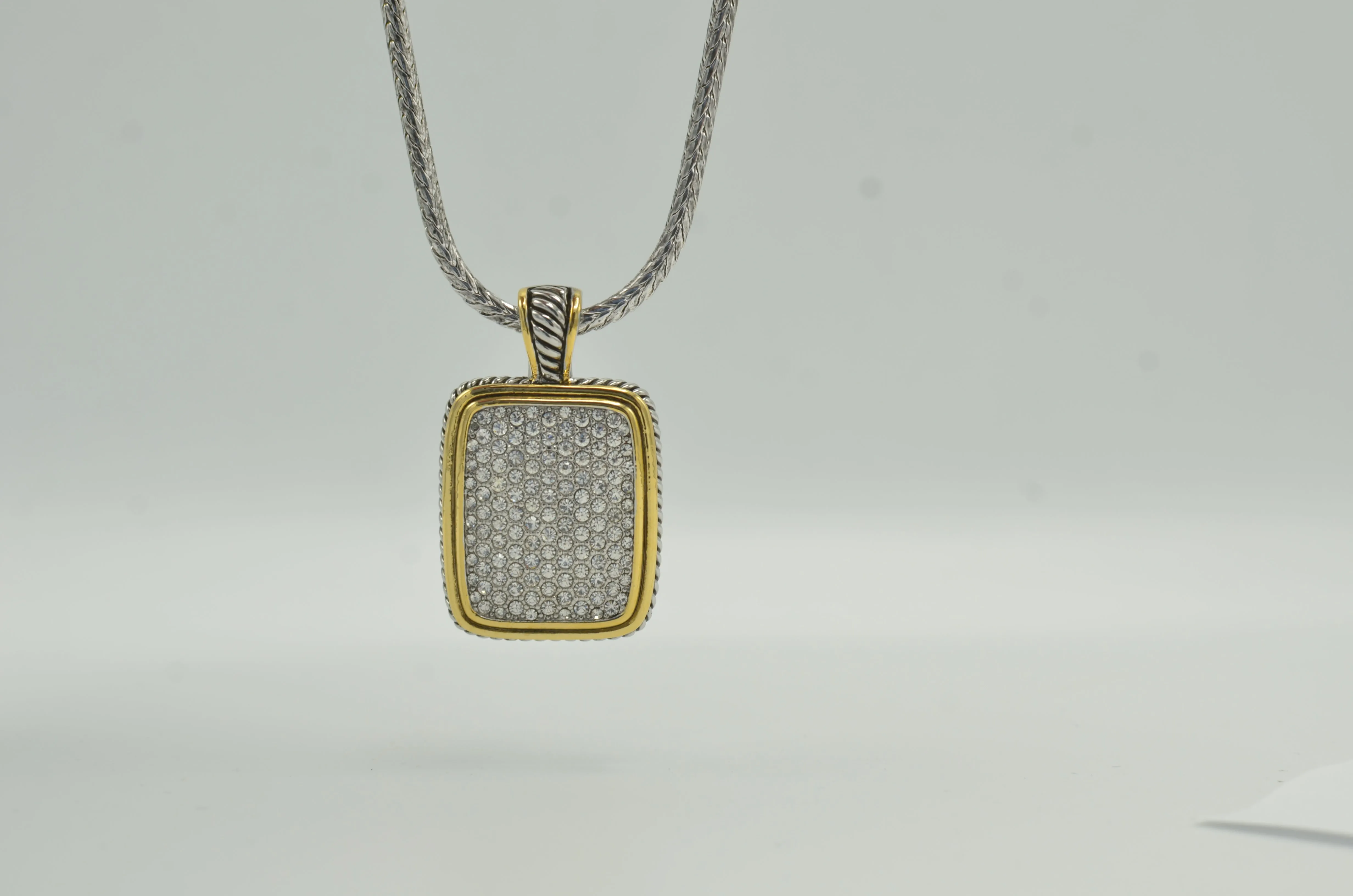Two-Tone Pave crystal engraved Pendant necklace #12504EH-SIL   FC15
