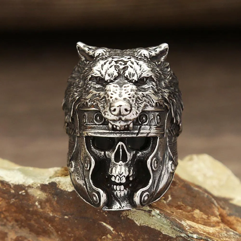 Unleash Your Inner Beast with Domineering Viking Wolf Head Skull Rings in Retro Stainless Steel