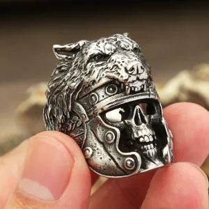 Unleash Your Inner Beast with Domineering Viking Wolf Head Skull Rings in Retro Stainless Steel