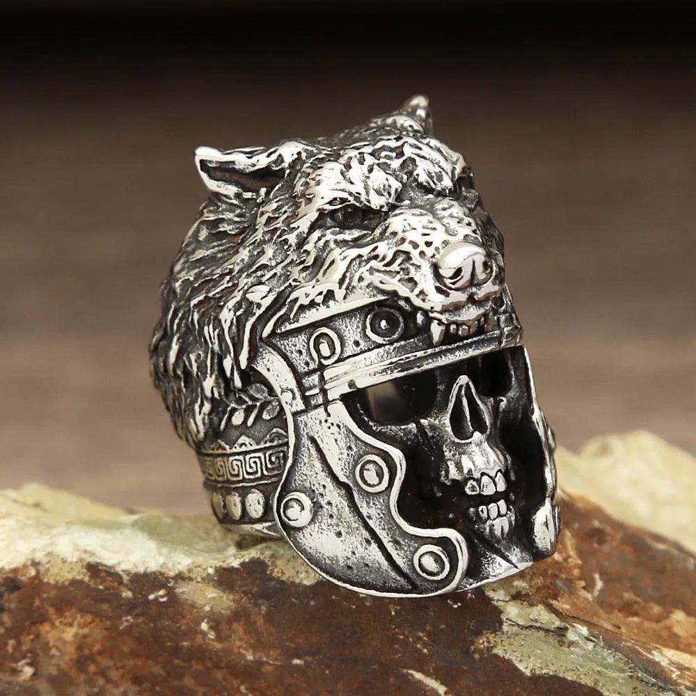 Unleash Your Inner Beast with Domineering Viking Wolf Head Skull Rings in Retro Stainless Steel