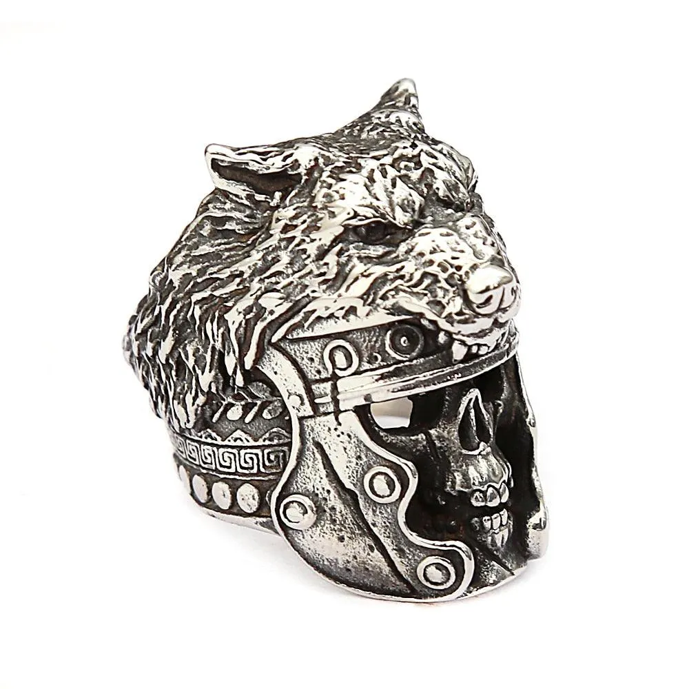 Unleash Your Inner Beast with Domineering Viking Wolf Head Skull Rings in Retro Stainless Steel