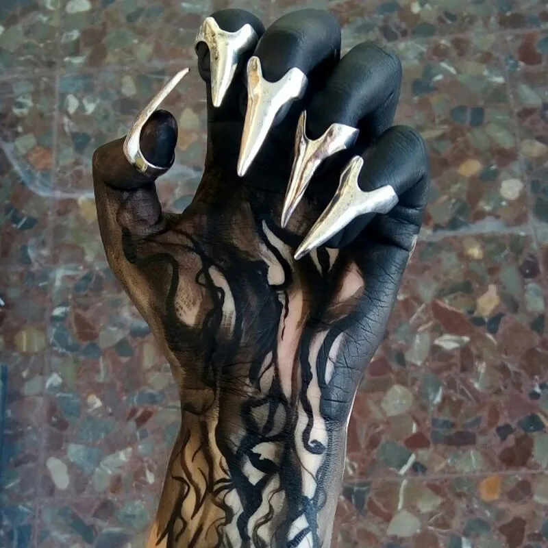 Unleash Your Inner Rebel with 5 Pcs Retro Punk Gothic Talon Nail Finger Claw Spike Rings