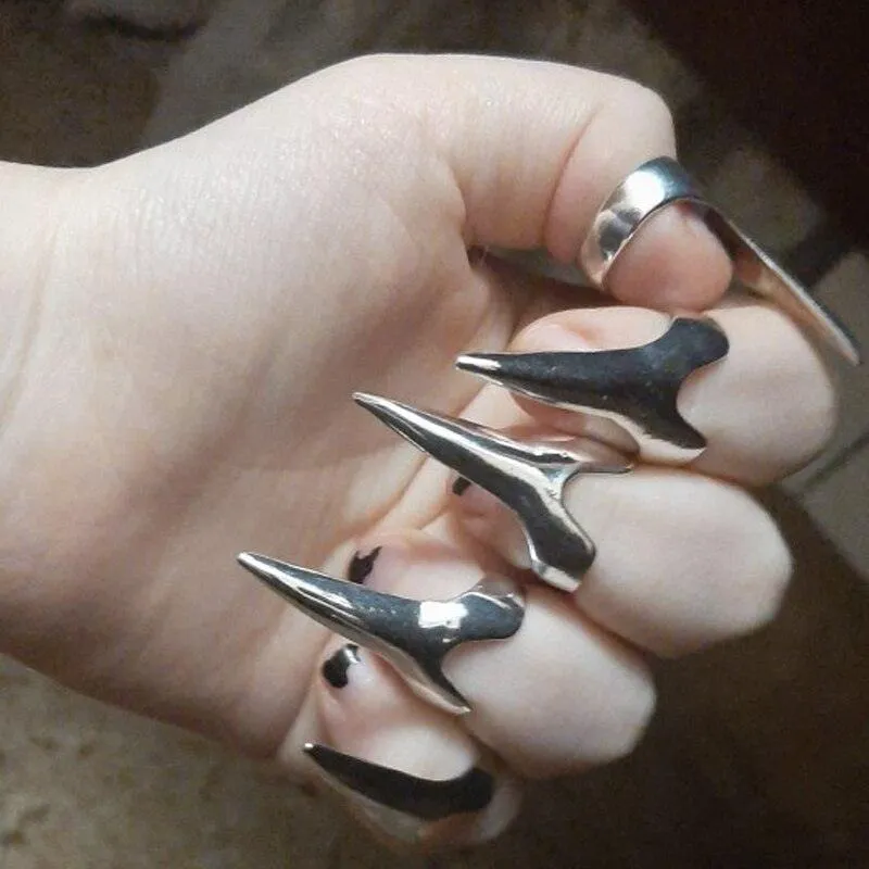 Unleash Your Inner Rebel with 5 Pcs Retro Punk Gothic Talon Nail Finger Claw Spike Rings