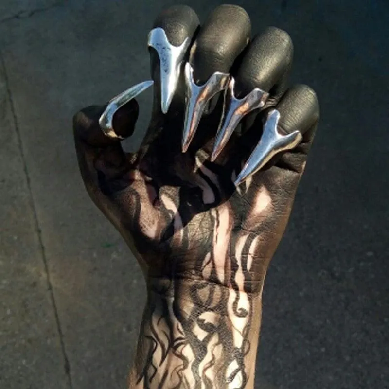 Unleash Your Inner Rebel with 5 Pcs Retro Punk Gothic Talon Nail Finger Claw Spike Rings