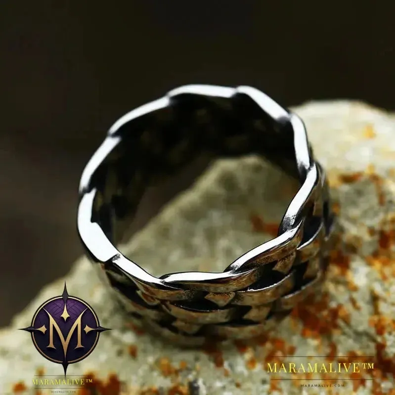 Updated Designs 316L Stainless Steel High Quality Ring Gothic Chain Knitting Ring For Men Personality Retro Jewelry