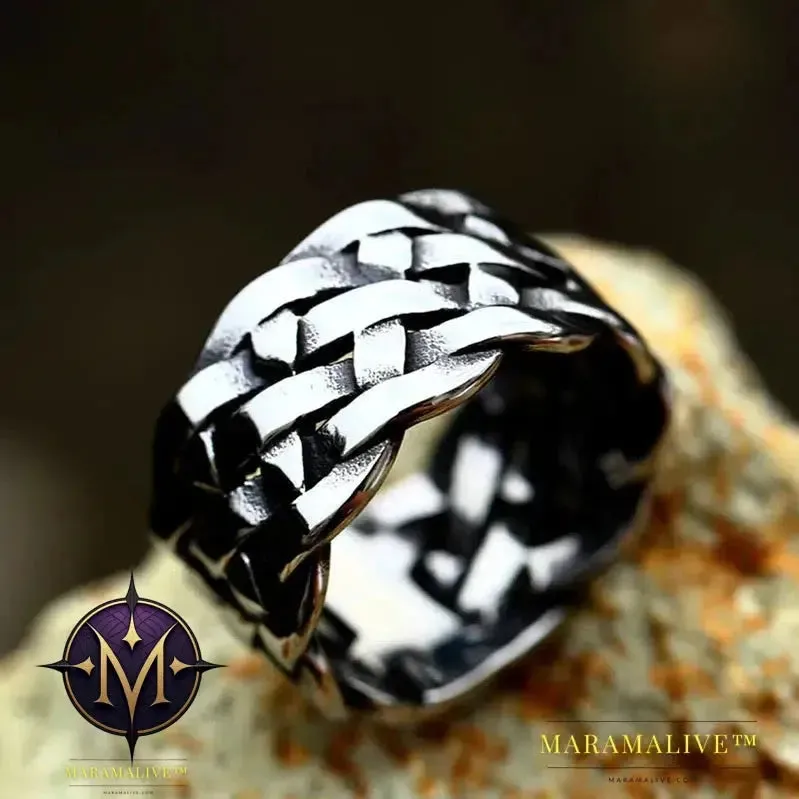 Updated Designs 316L Stainless Steel High Quality Ring Gothic Chain Knitting Ring For Men Personality Retro Jewelry