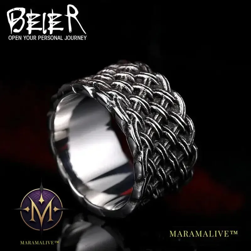 Updated Designs 316L Stainless Steel High Quality Ring Gothic Chain Knitting Ring For Men Personality Retro Jewelry