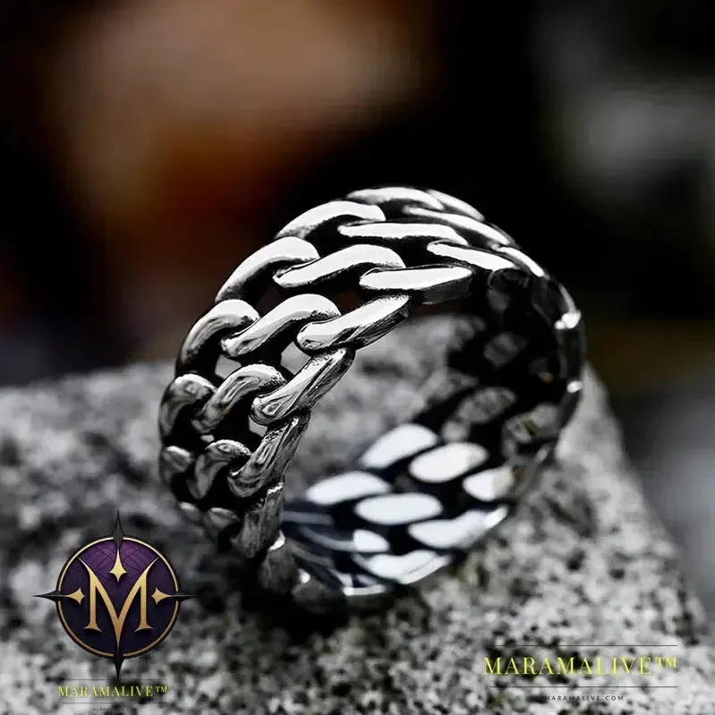 Updated Designs 316L Stainless Steel High Quality Ring Gothic Chain Knitting Ring For Men Personality Retro Jewelry