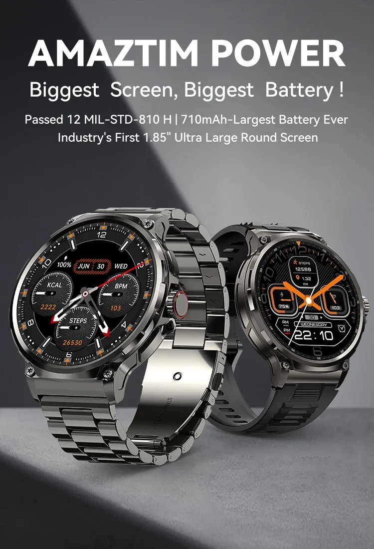 V69 Ultra HD Military grade smartwatch with 710mAh largest battery ever, 400  watch face, ip68 waterproof & Two straps.