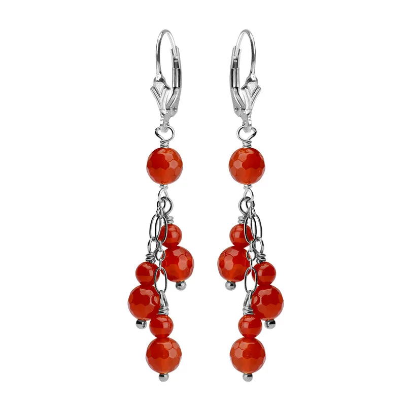 Vibrant Carnelian Sterling Silver Dangle  Statement Earrings