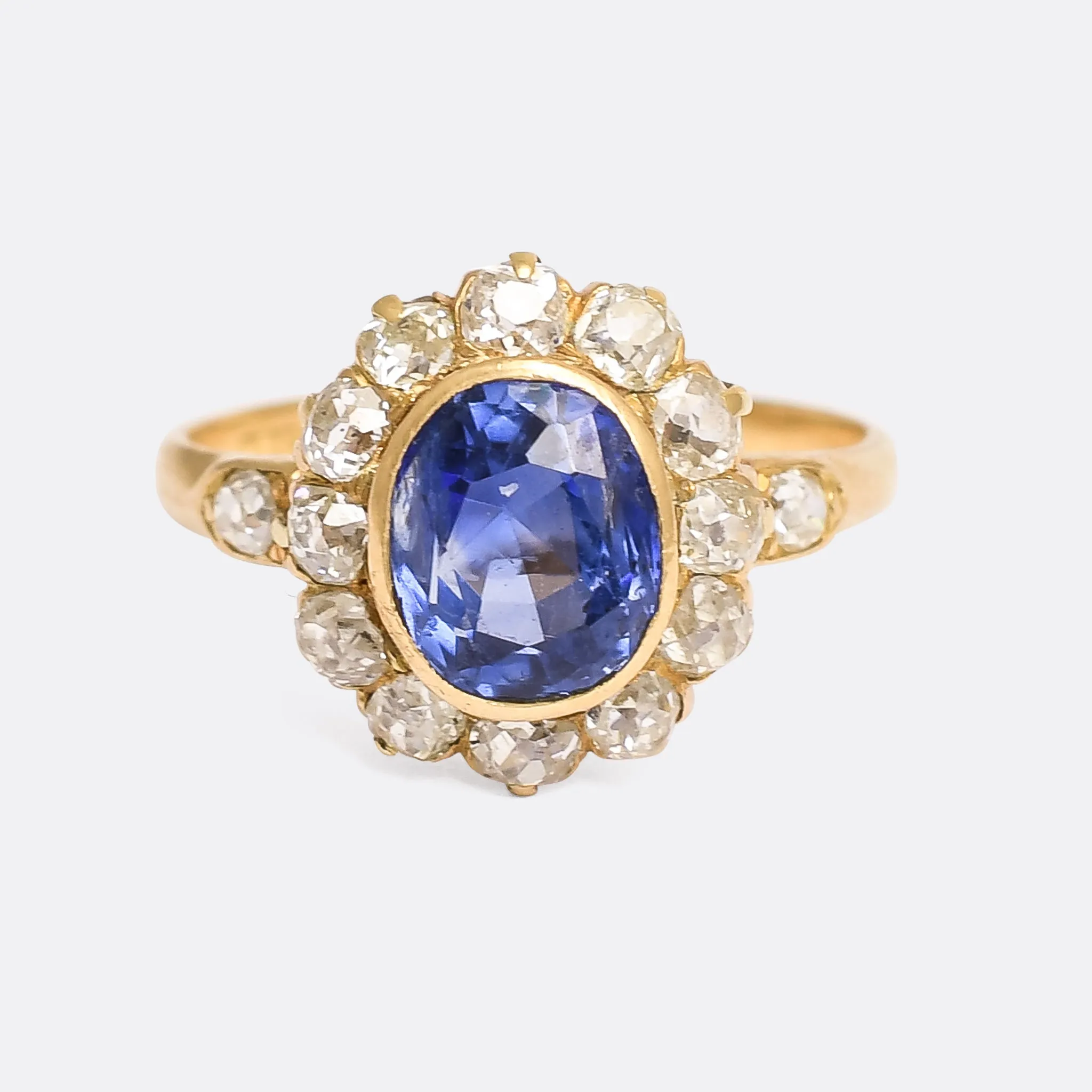 Victorian 3.0ct Ceylon Cornflower Sapphire Cluster Ring
