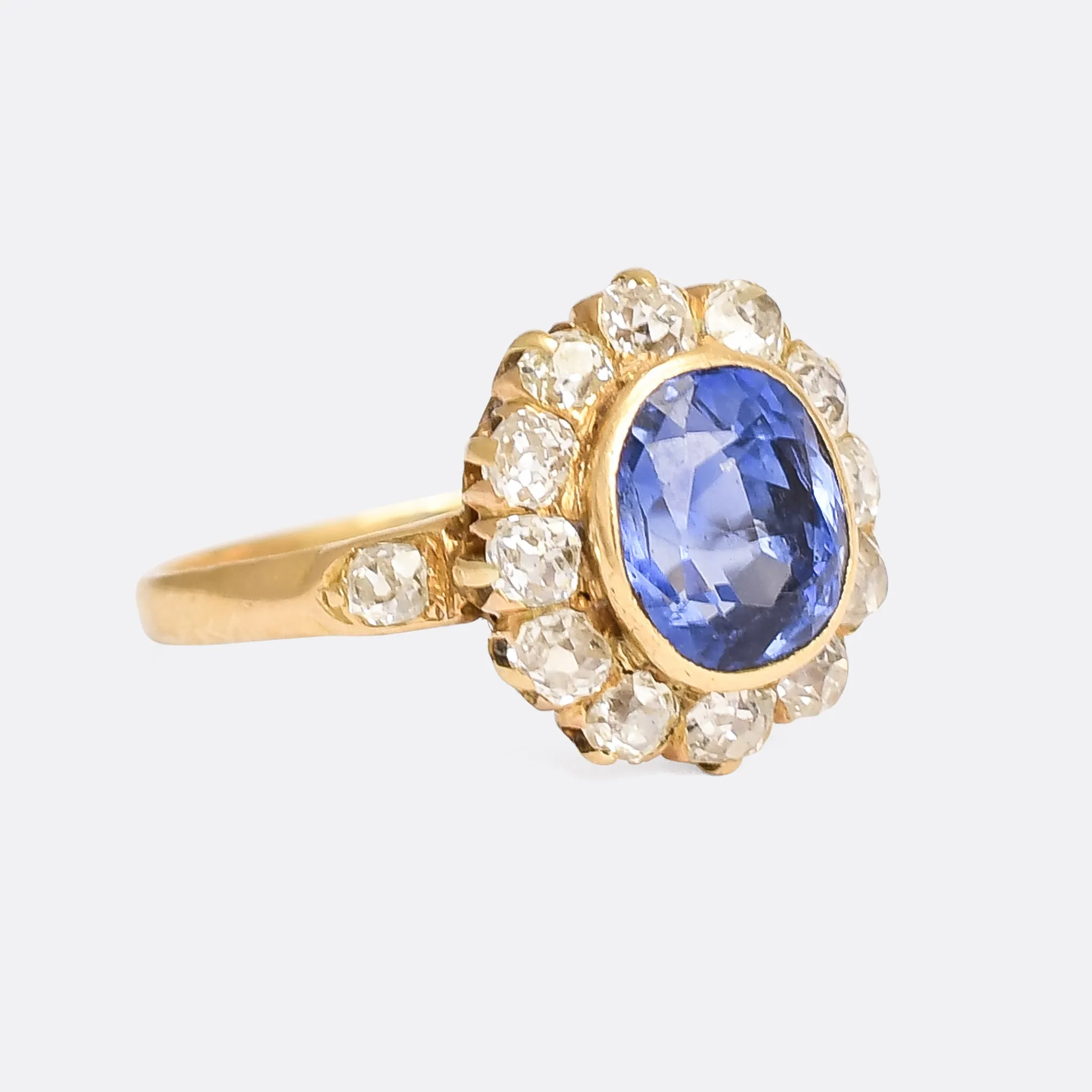 Victorian 3.0ct Ceylon Cornflower Sapphire Cluster Ring