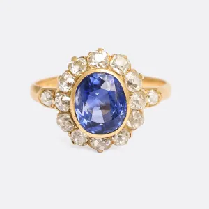 Victorian 3.0ct Ceylon Cornflower Sapphire Cluster Ring