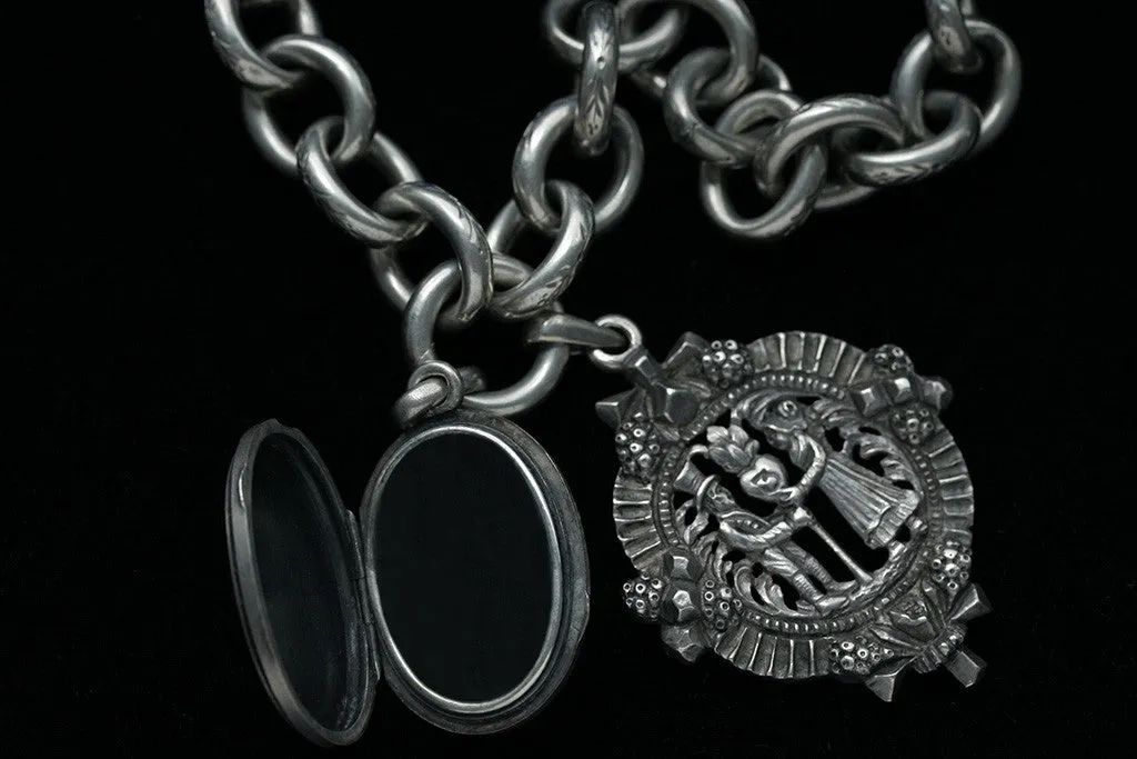 Victorian Chunky Sterling Chain with Locket and Pendant