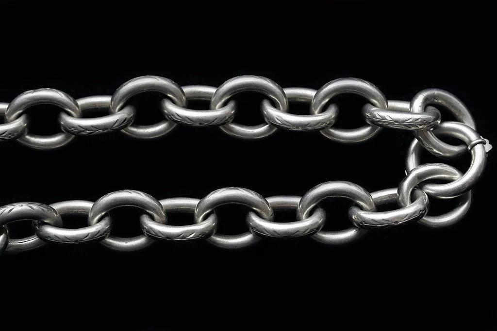 Victorian Chunky Sterling Chain with Locket and Pendant