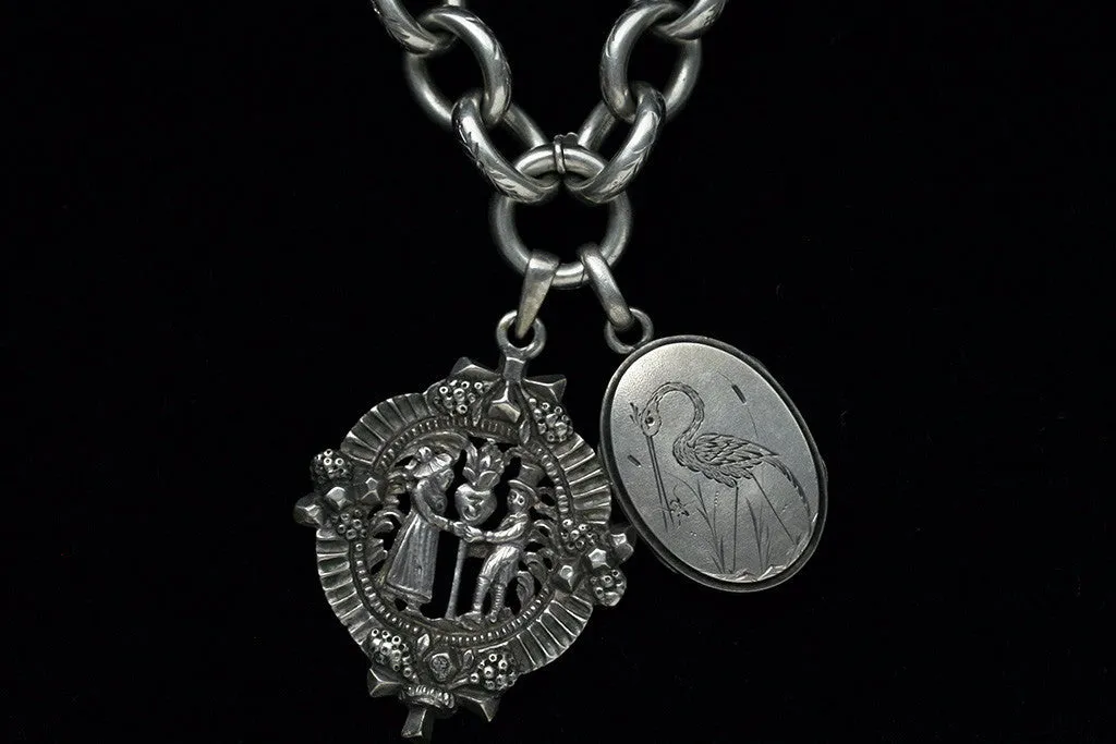 Victorian Chunky Sterling Chain with Locket and Pendant
