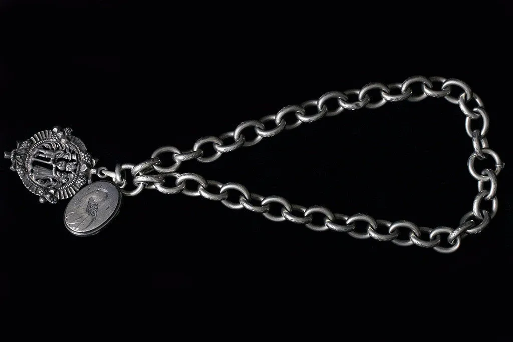 Victorian Chunky Sterling Chain with Locket and Pendant