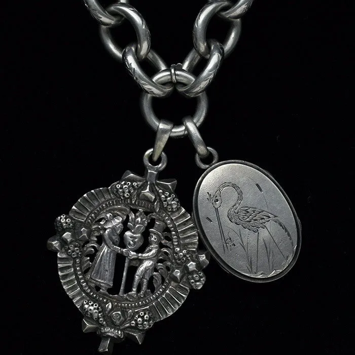 Victorian Chunky Sterling Chain with Locket and Pendant