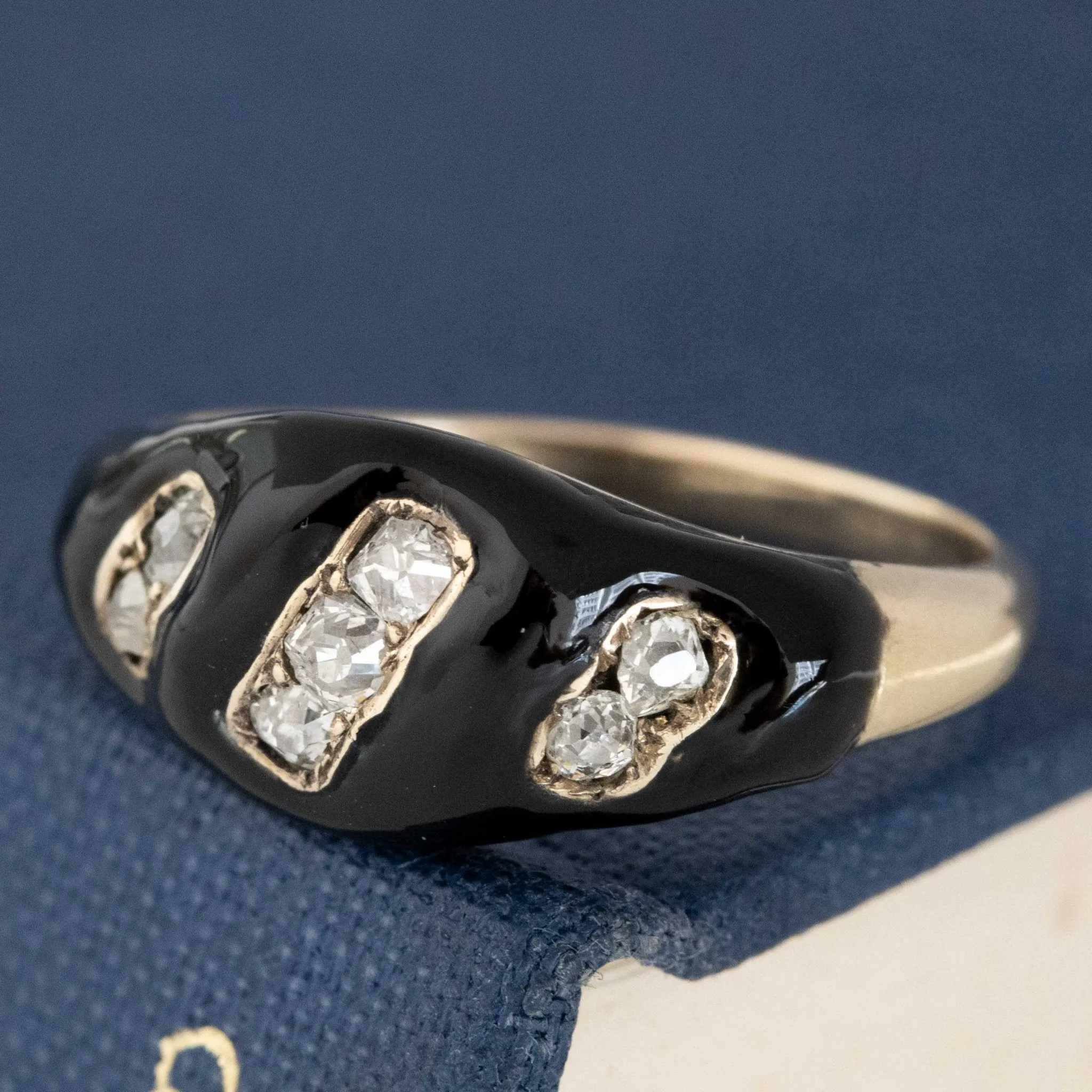 Victorian Old Mine Cut Diamond & Enamel Band