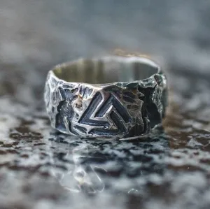 Viking Men Wolves of Odin Valknut Forging Stainless Steel Ring