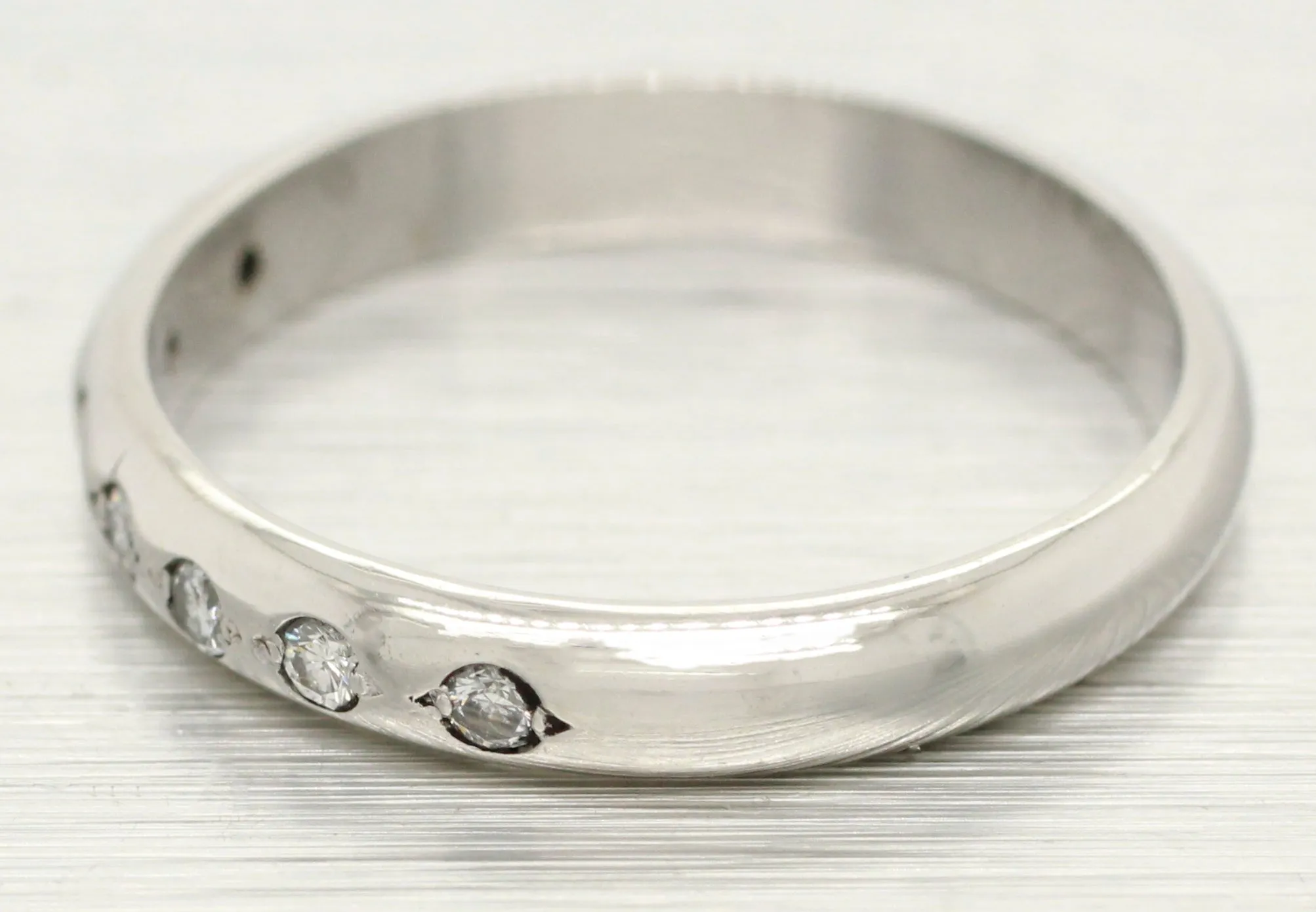 Vintage 0.07ctw Diamond Small Wedding Band - Thin Platinum Ring - Size 5.50