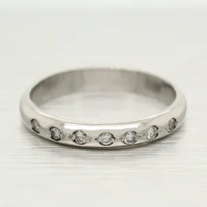 Vintage 0.07ctw Diamond Small Wedding Band - Thin Platinum Ring - Size 5.50