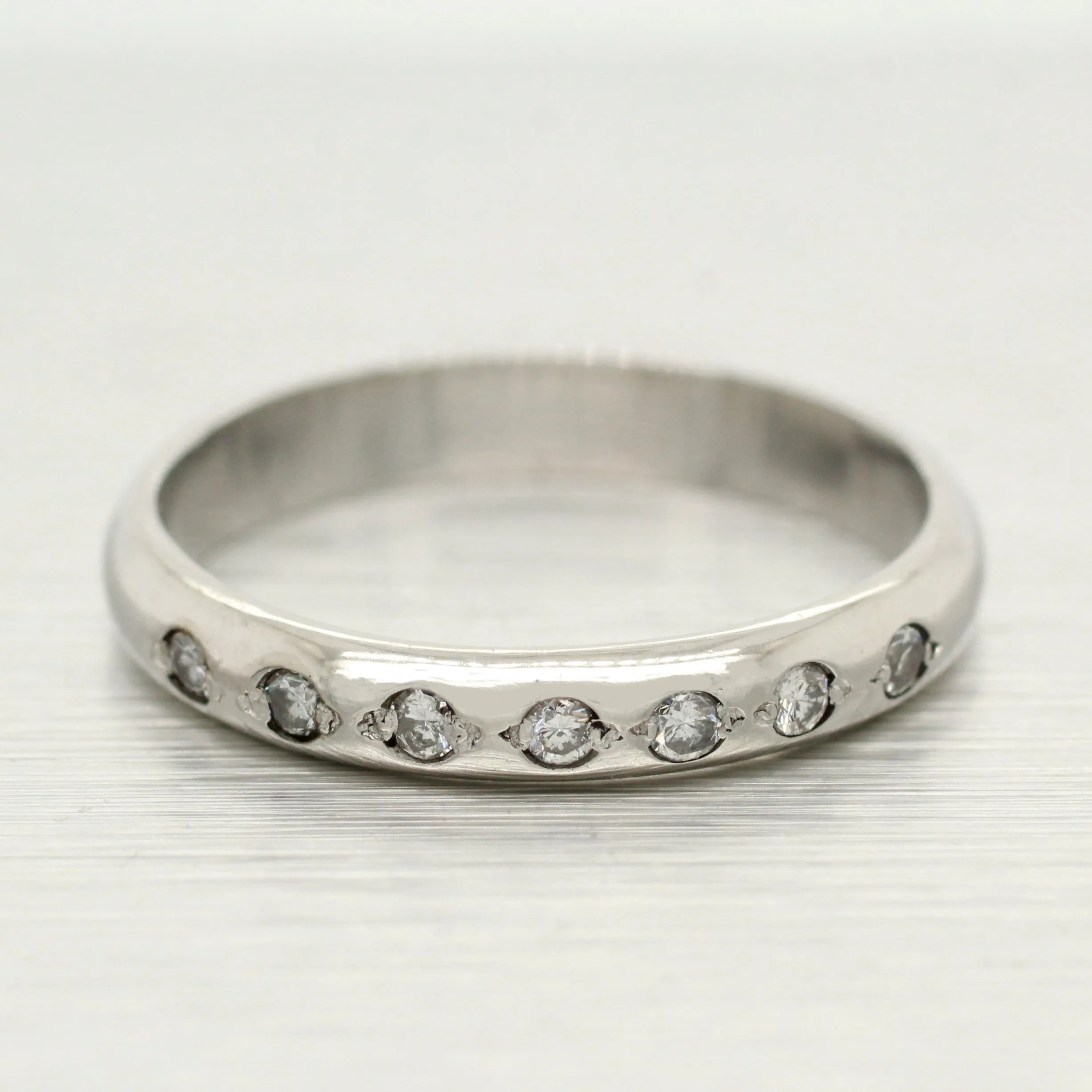 Vintage 0.07ctw Diamond Small Wedding Band - Thin Platinum Ring - Size 5.50