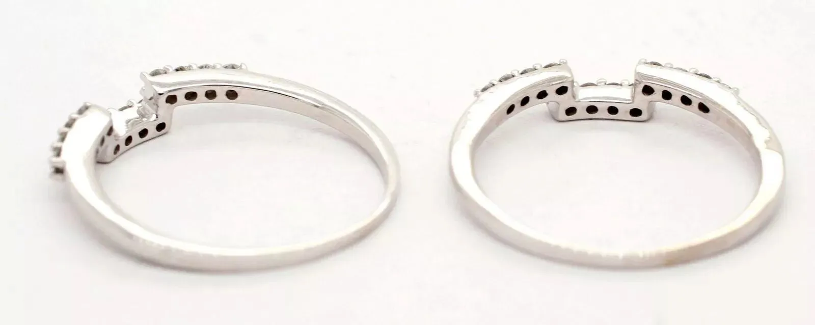 Vintage 0.40ctw Diamond Square-Wave Stackable Band Rings (Two) - 14k White Gold