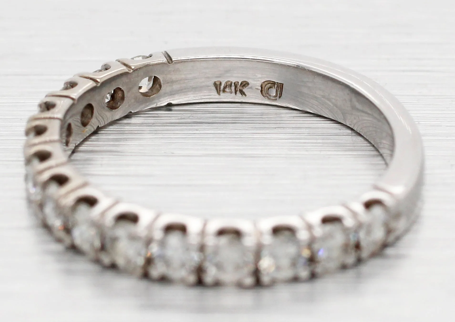Vintage 0.60ctw Diamond Wedding Band Ring - 14k White Gold - Half-Eternity Style
