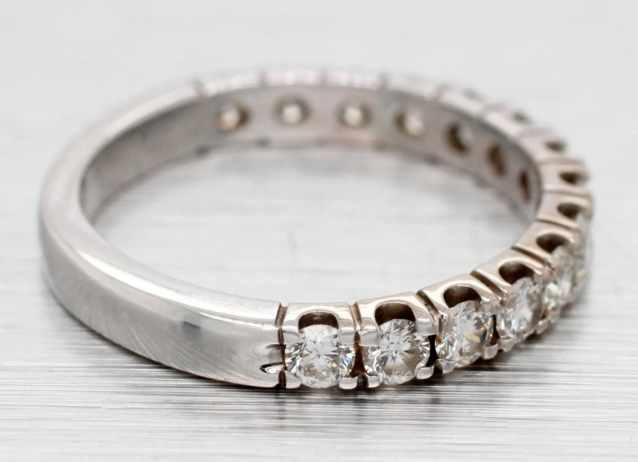 Vintage 0.60ctw Diamond Wedding Band Ring - 14k White Gold - Half-Eternity Style