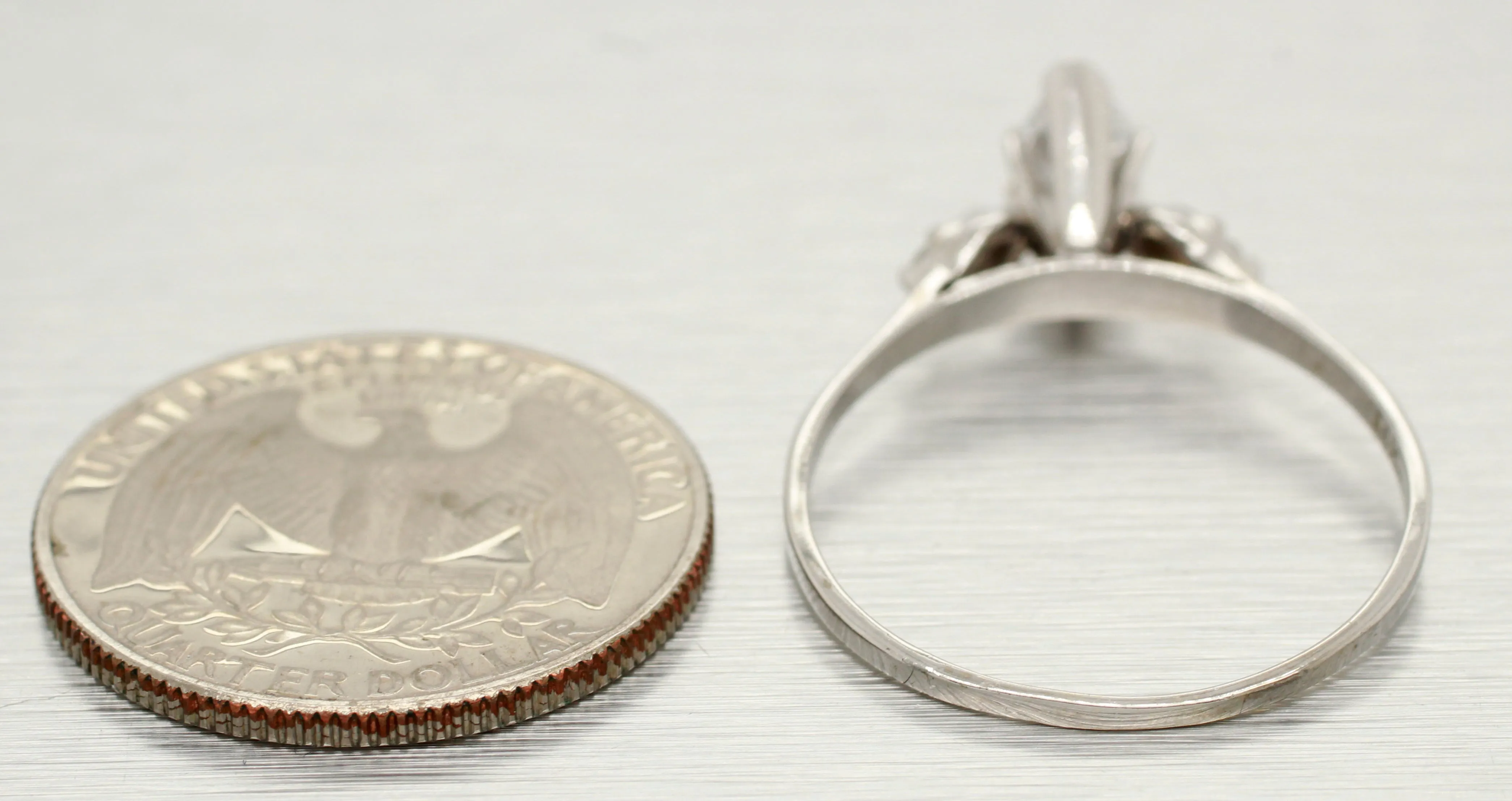 Vintage 0.75ctw Marquise Diamond Engagement Ring in 14k White Gold | Size 11.75