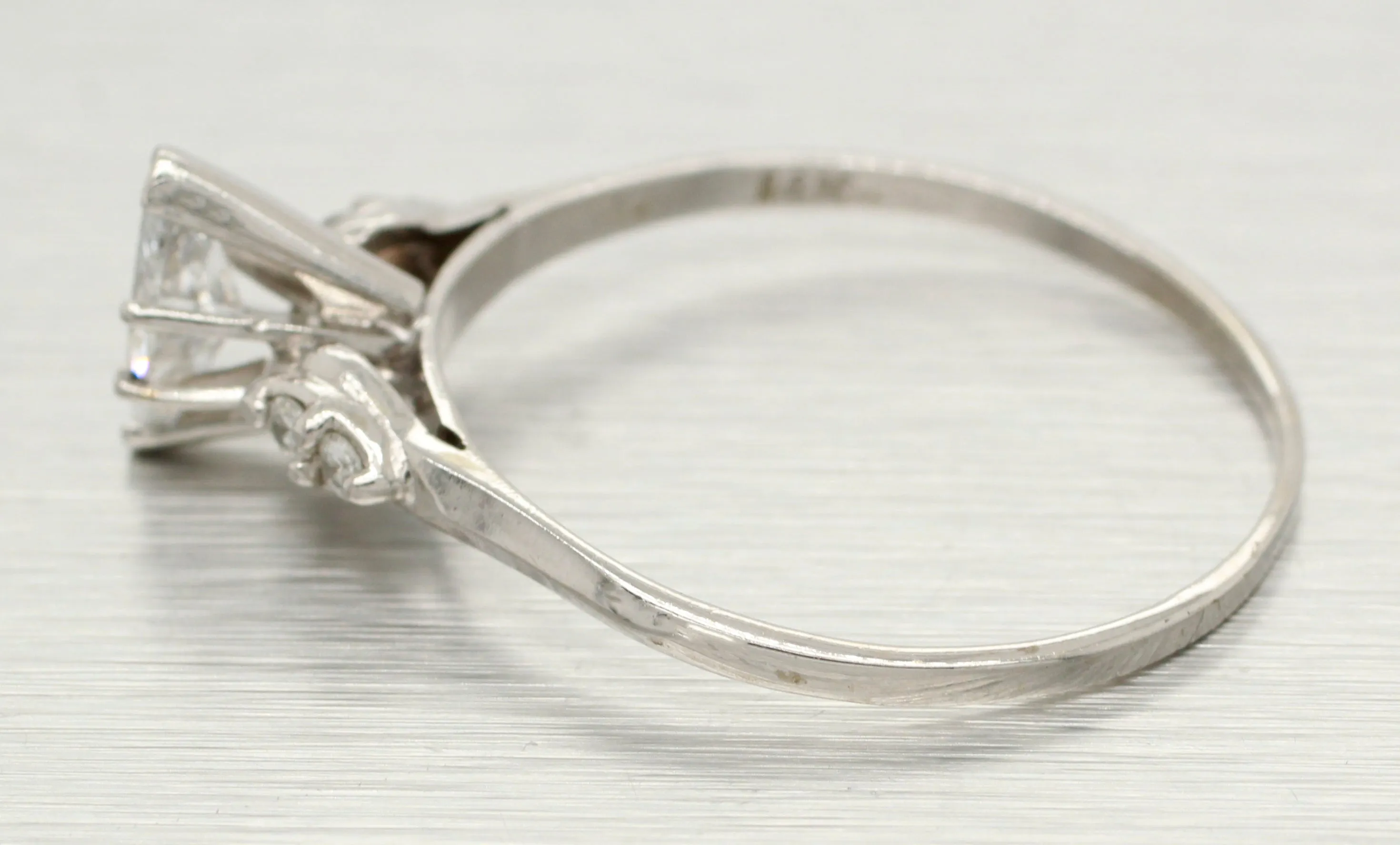Vintage 0.75ctw Marquise Diamond Engagement Ring in 14k White Gold | Size 11.75