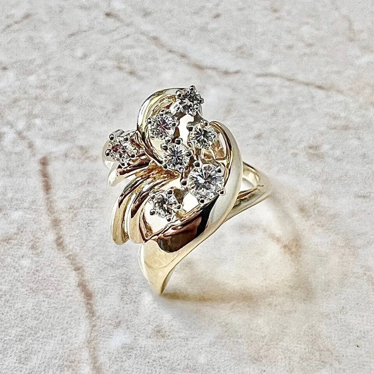 Vintage 14 Karat Yellow Gold 1/2 Carat Diamond Cocktail Ring