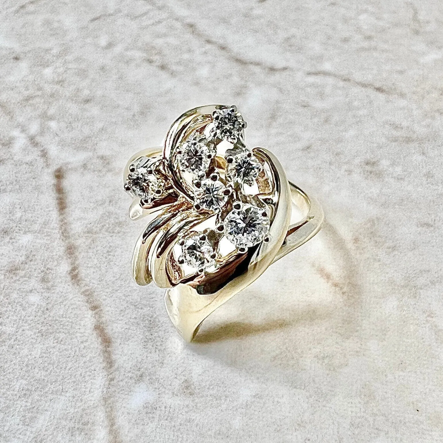Vintage 14 Karat Yellow Gold 1/2 Carat Diamond Cocktail Ring